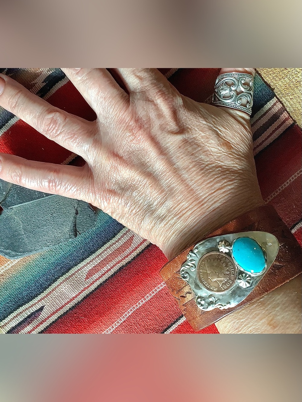 Turquoise & Coin Cuff, adjustable